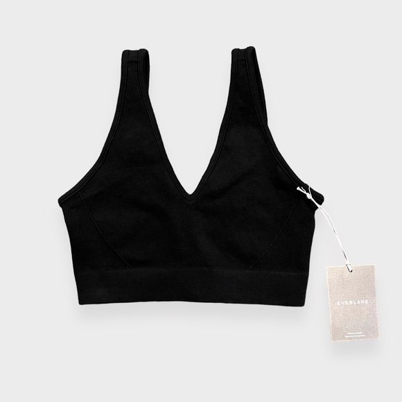 NEW Everlane The Seamless Bra Small Black Ribbed Knit Wireless Lounge Longline - Picture 6 of 6
